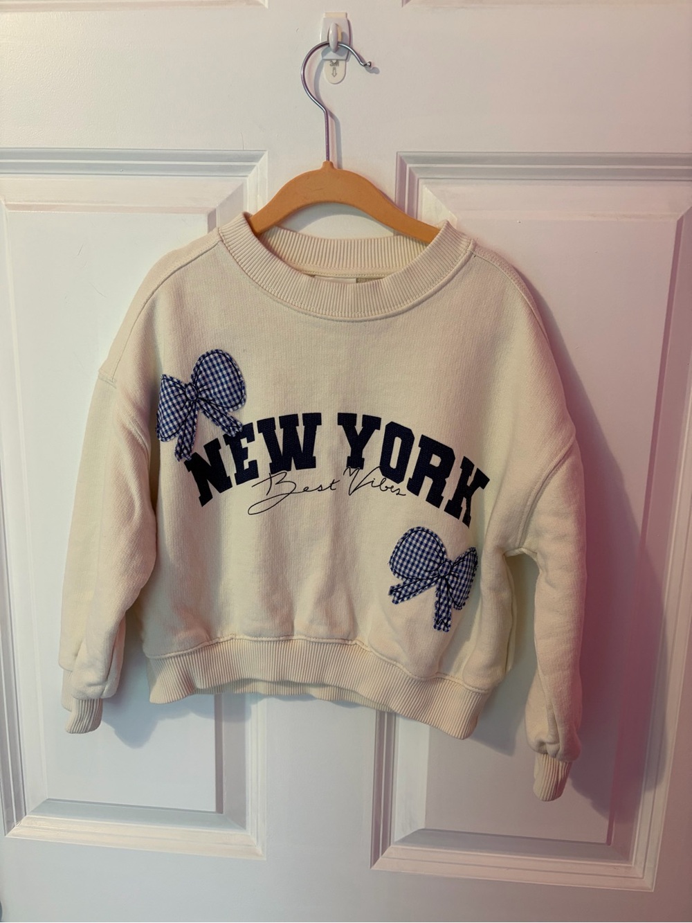 Zara Cream Sweatshirt with Blue Gingham Bows
